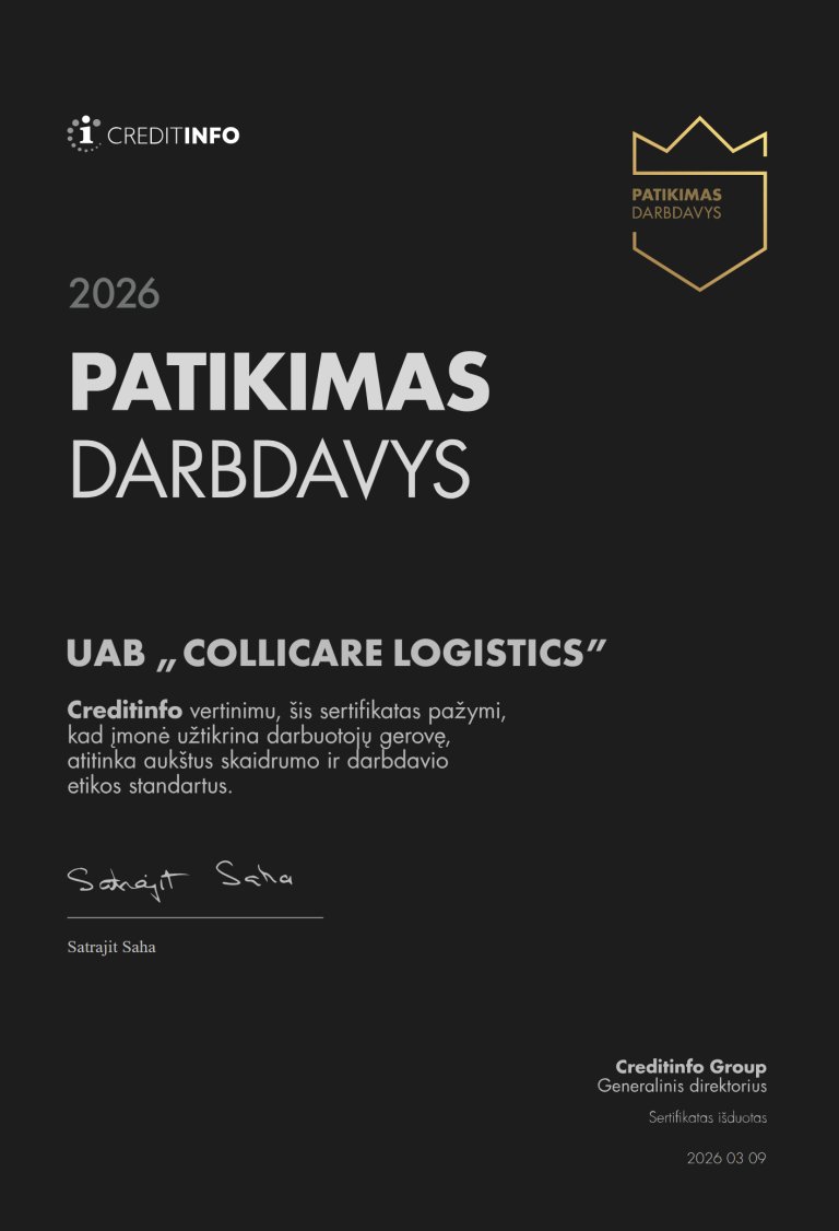Creditinfo Lietuva Patikimas darbdavys 2026 | ColliCare Logistics Lietuva